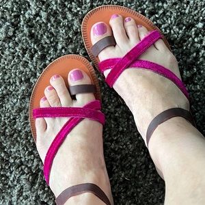 Free People Isle Of Capri Velvet Pink and Brown Leather Strappy Sandals